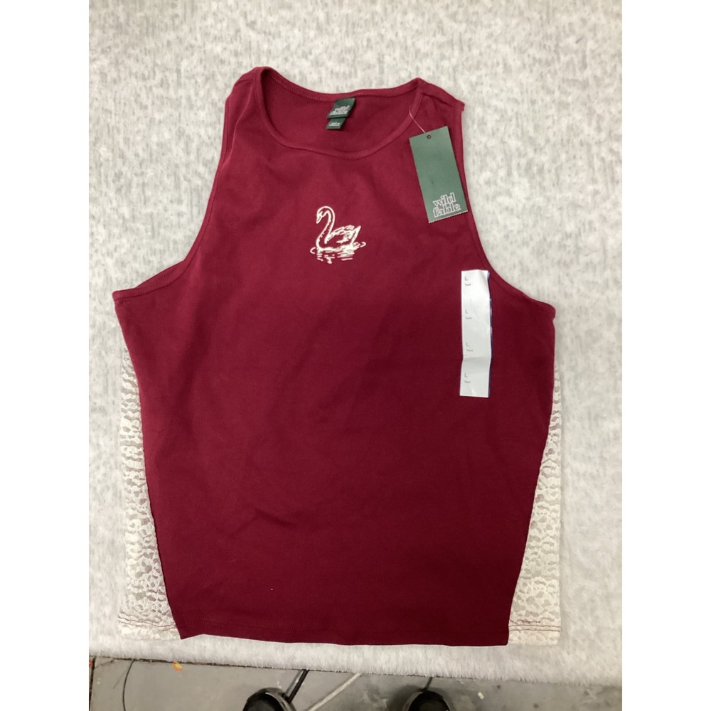 Wild Fable Burgundy Swan Graphic Lace Side Panel Tank Top Dark Red Womens Large